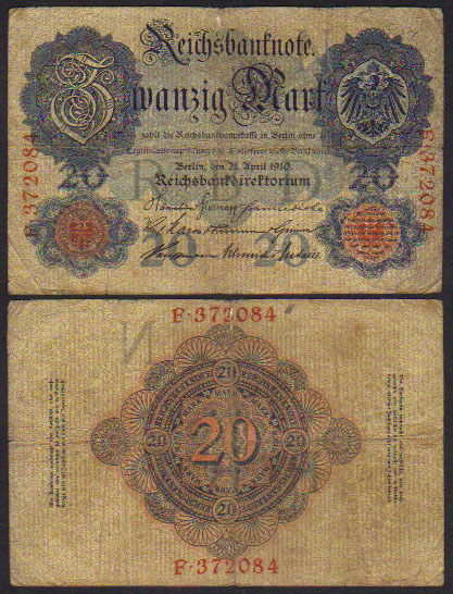 1910 Germany 20 Mark (6 digits) L000584